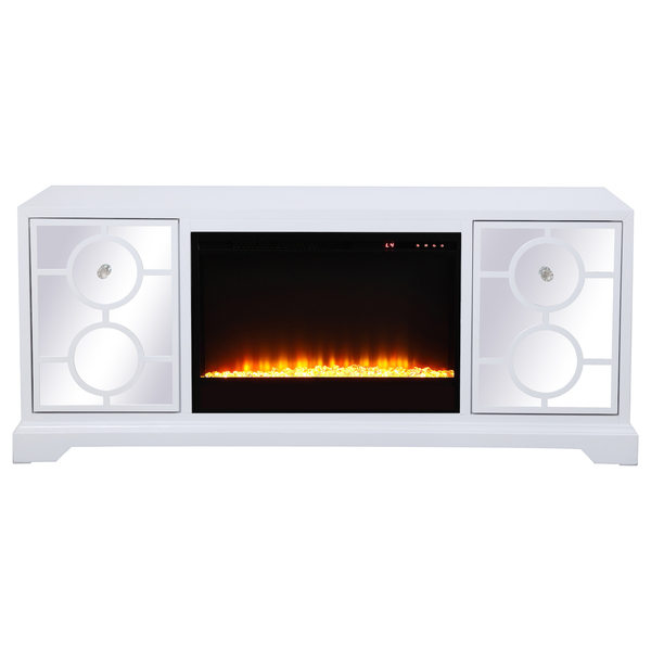 Elegant Decor 60 In. Mirrored Tv Stand With Crystal Fireplace Insert In White, 2PK MF801WH-F2